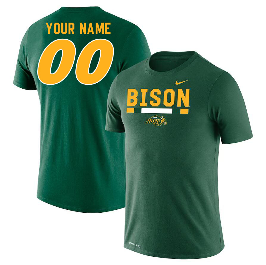 Custom North Dakota State Bison Name And Number College Tshirt-Green - Click Image to Close
